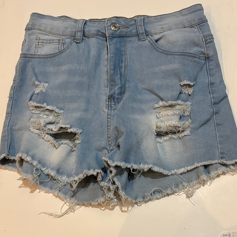 SHEIN Light Blue Ripped Jean Shorts